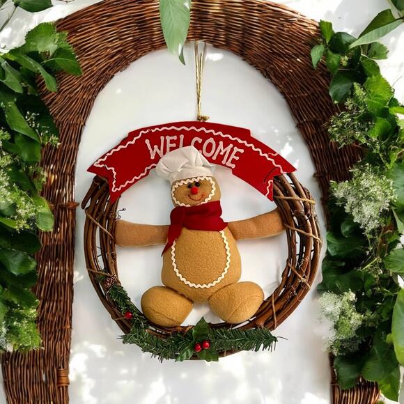 Gingerbread Christmas Wreath-Grape Vine-Welcome-Holiday-Farmhouse-Country-VTG - Picture 1 of 4